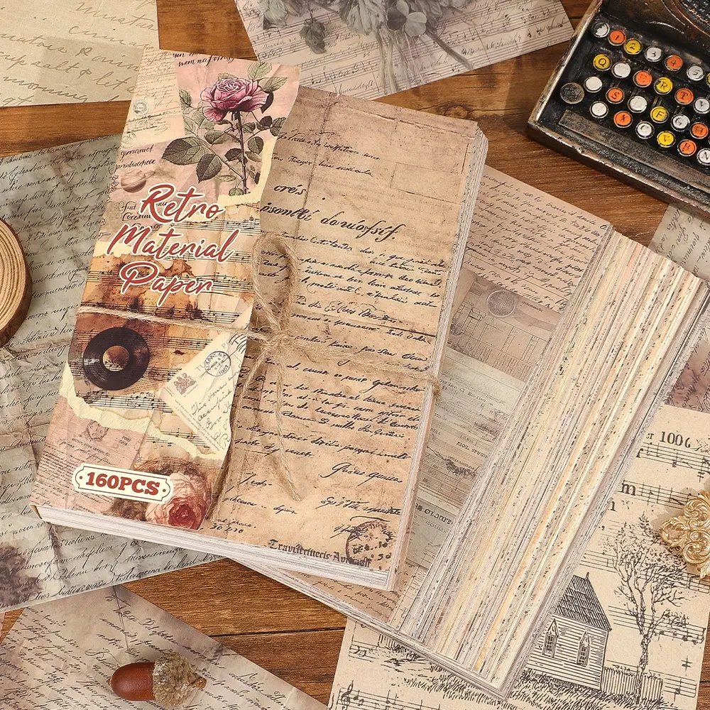 160 Sheets Vintage Text Scrapbooking Paper Set Non-Sticky Large Size Decorative Art Paper With 160 Unique Patterns - Perfect For Junk Journals, DIY Crafts & Planner Decorations