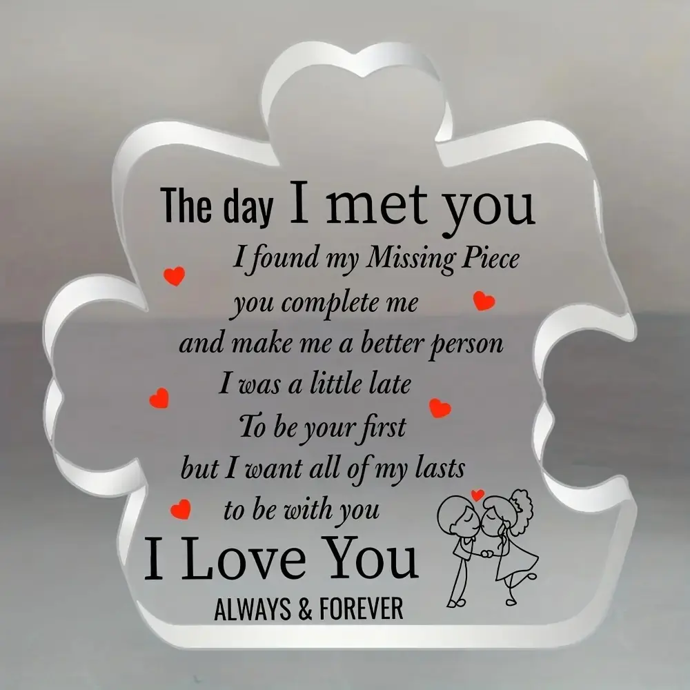 "I Love You" Acrylic Puzzle Heart Plaque Sign - Puzzle Shape Tabletop Decoration, Wedding Proposal & Engagement Gift for Girlfriend, Anniversary Gift (Home & Festive Party Supplies)