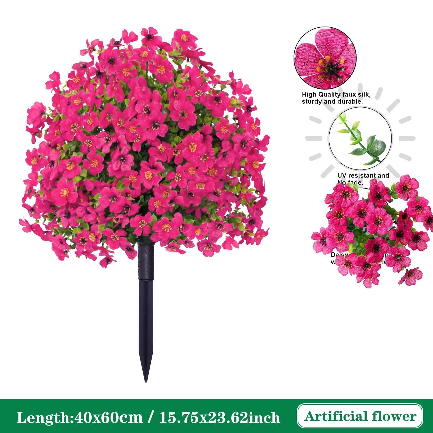 22-inch artificial direct-insertion plant flowers, artificial silk Faux Daisy eucalyptus with ground nails, outdoor decoration, UV-resistant, Fake indoor plants, suitable for porch, home, balcony, courtyard decoration, simulated tree
