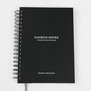 Church Notes Journal - Larger Size (7x10"), Black Spiral Leatherette by Steadfast and Sustained - Christian Sermon Notebook to Write Verses, Key Points, Notes, and Apply the Message - Men or Women Gift Idea