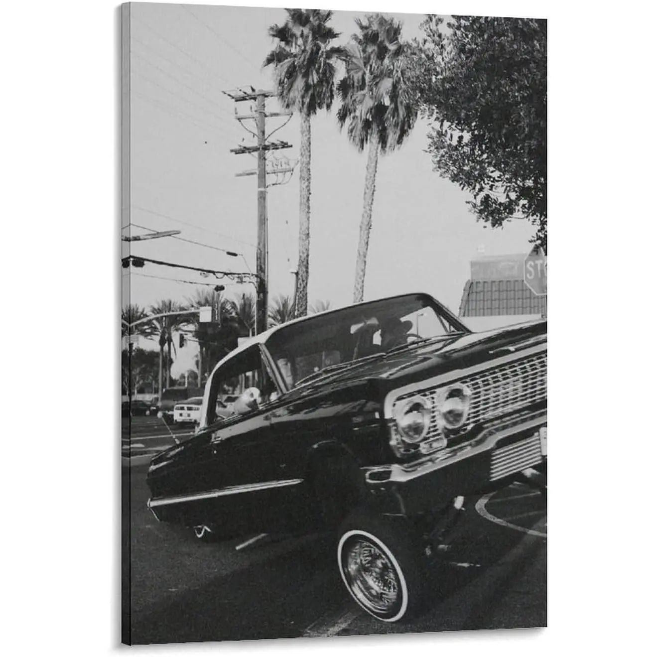 Retro Black and White Lowriders Car Canvas Poster, Vintage Wall Art, Man Cave Decoration, 08x12 inch (20x30cm) Home Decor Print (12)