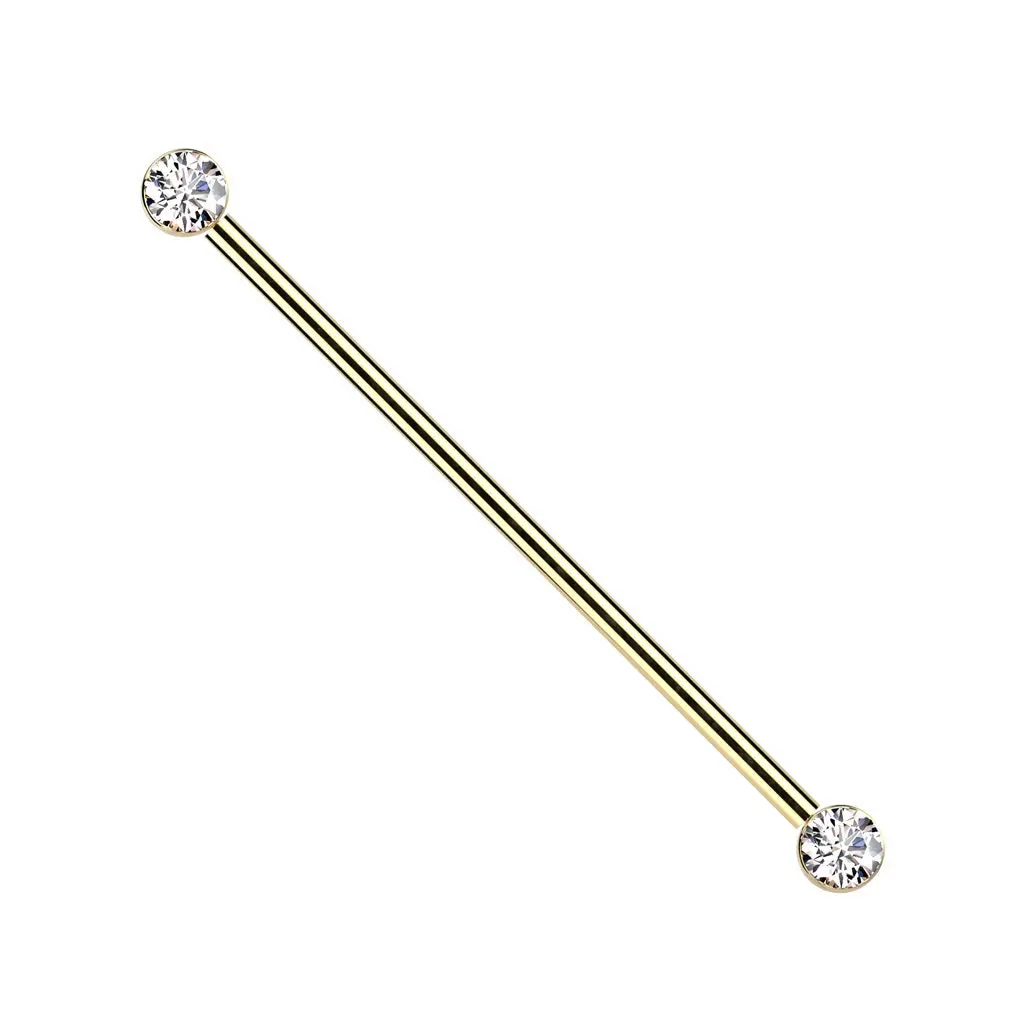 Threadless Push-In CZ Crystal Ends Industrial Barbell - ASTM F-136 Implant Grade Titanium