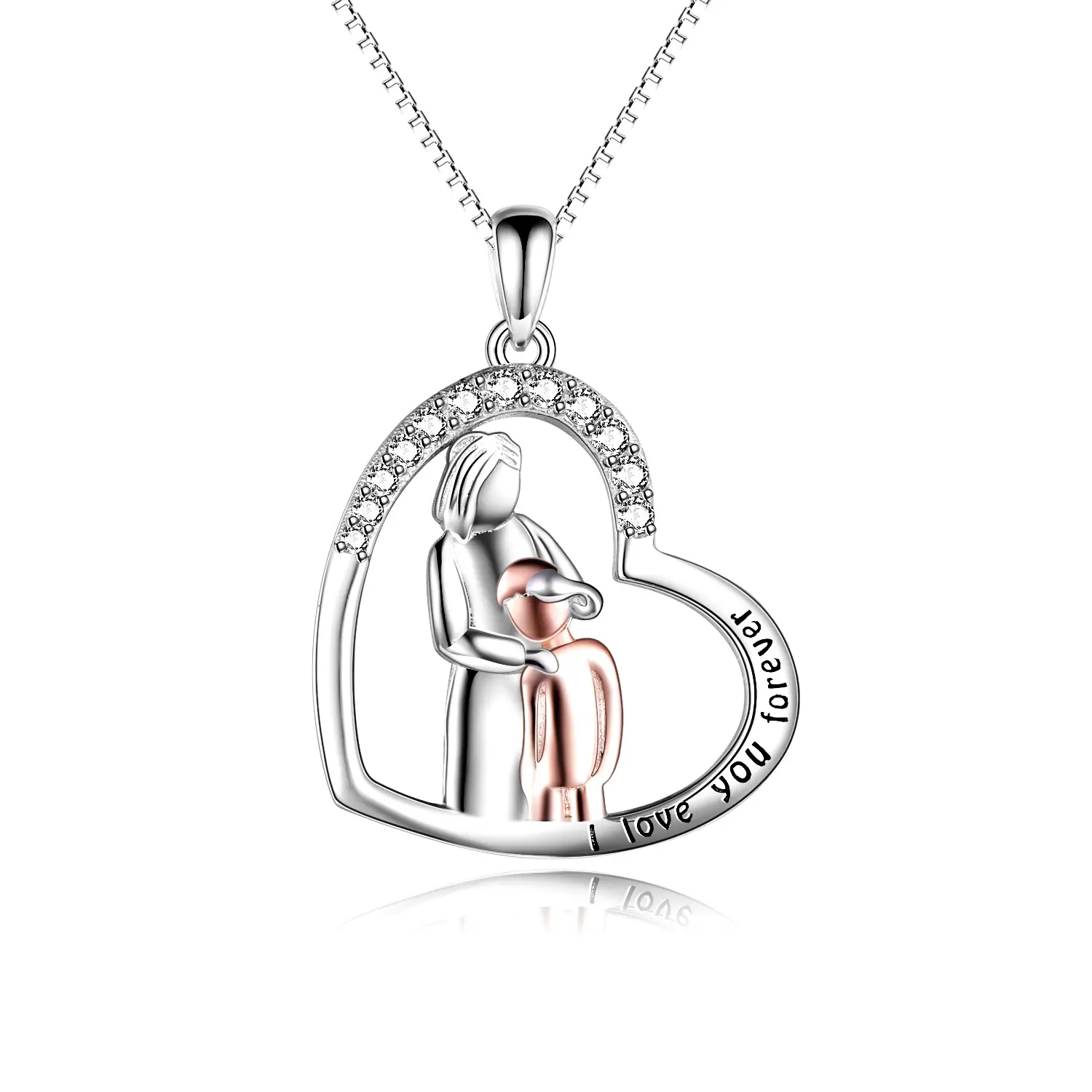 S925 Sterling Silver Mother and Child Heart Necklace, "I Love You Forever" Engraved Jewelry, Perfect  Gift for Mom/Grandma