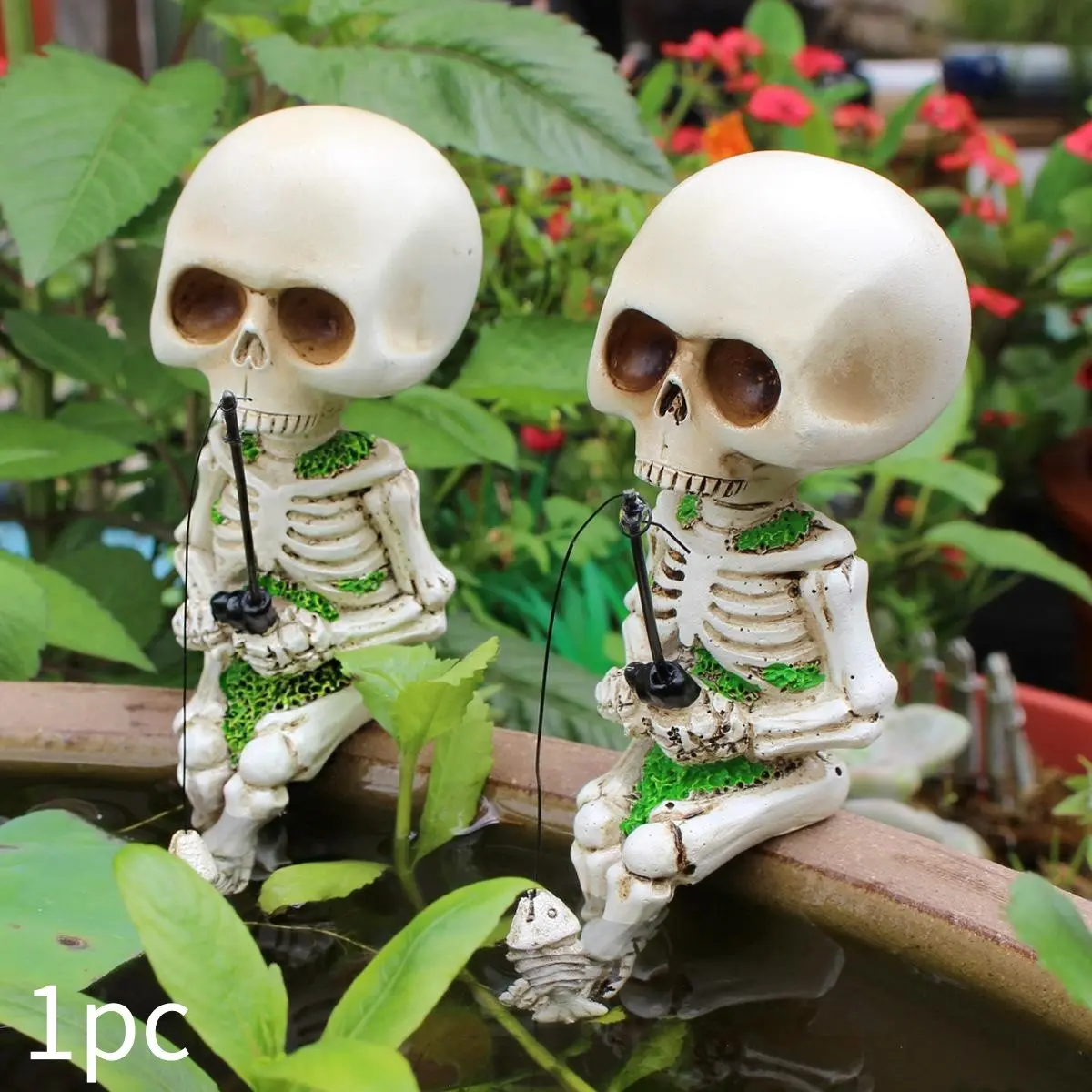 Resin Fishing Skull Statue, Halloween Home Decor Indoor Outdoor, Spooky Atmosphere Decorative Ornament, Statue Figurines, Ready Stock