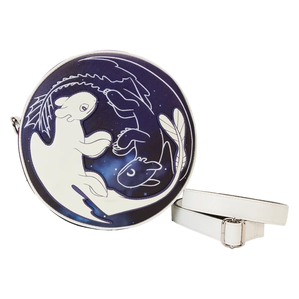 Loungefly How to Train Your Dragon Yin-Yang Dragons Compact Crossbody Carry, Vegan Leather Bag with Glow-in-the-Dark Debossed Appliqué and an Adjustable Strap for Your Daily Fit, Detachable, Dragon Scale