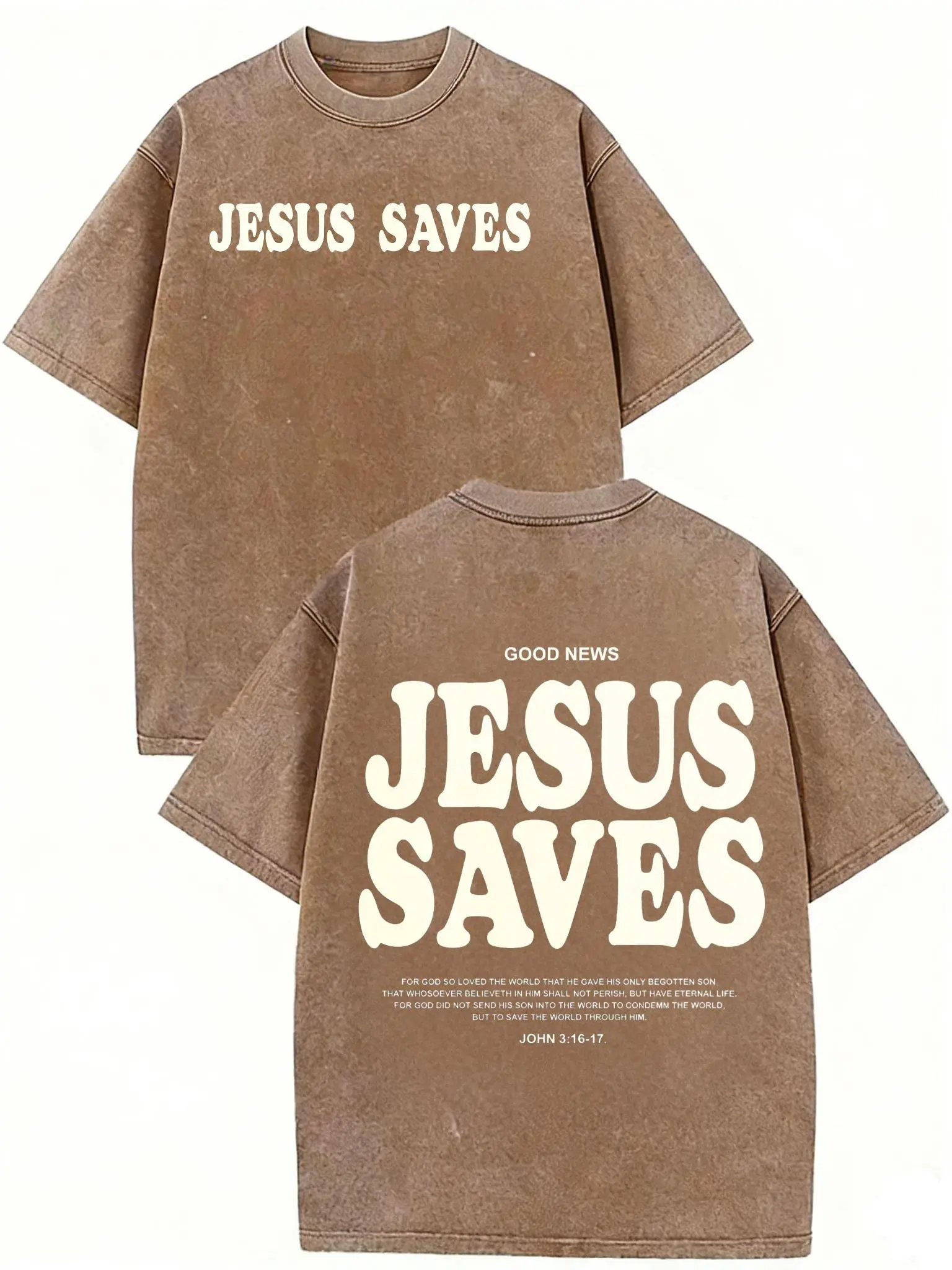 Unisex Jesus Saves Print Acid Washed T-shirt Streetwear Fabric