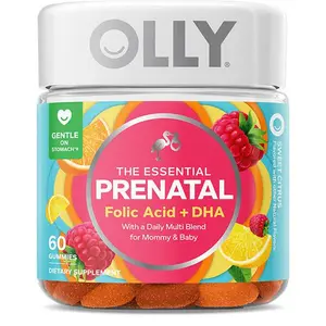 OLLY Essential Prenatal Gummy Multivitamin, Folic Acid, Vitamin D, Omega 3 DHA, Supports Healthy Growth and Brain Development, Citrus Berry - 60 Count