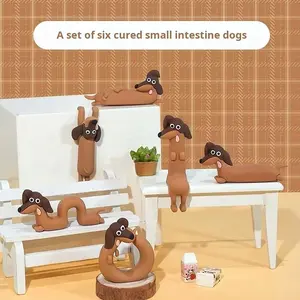 6-Pack Lazy Dog Desktop Decoration, Fun Cartoon Resin Computer Monitor Handheld, Back Adhesive Car Interior Decor, Stress Relief Gift