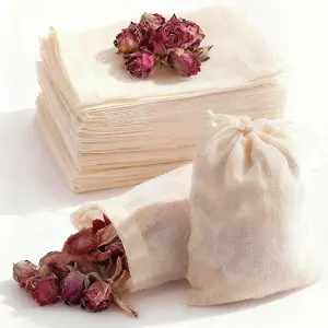 Reusable Tea Bags 60Pcs Loose Leaf Tea 3x4inch Sachet Bags Empty, Unbleached Muslin Cloth Bag with Drawstring