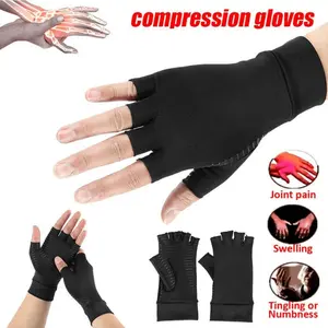 2-Piece Copper Half-Finger Compression Gloves Set, Care Gloves for Hands Comfort & Support, Flexible, Dexterity, Flexibility, Ideal for Daily Use, Non-Toxic Material
