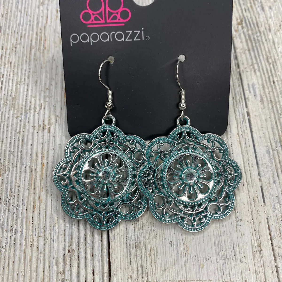 Teal tarnished earrings