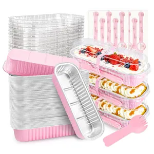 50 PACK Mini Cake Pans with  and Spoons,Rectangular  Foil Bread Pan,Mini Loaf Pans and  Containers with (,6.8oz)
