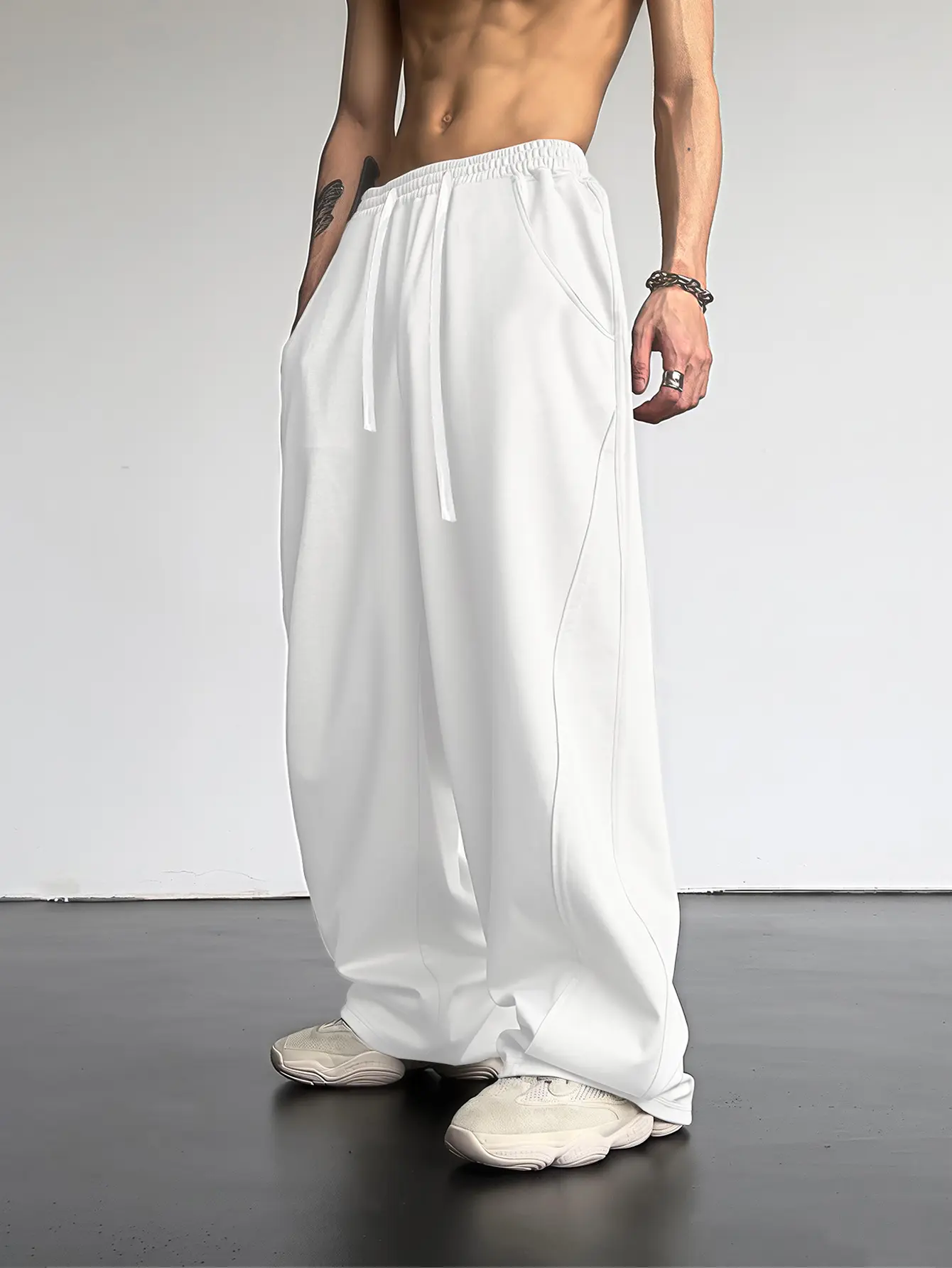 Men’s baggy wide-leg sweatpants, oversized loose fit, drawstring lounge pants, casual streetwear, Y2K fashion trousers