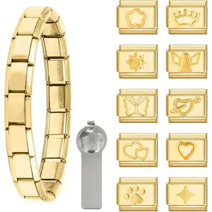 Italian Charm Bracelet  Set with Starter Brascelet, Assorted  Charms and Opening Tools, 9mm Modular Italian Charm Bracelet Links Handmade DIY