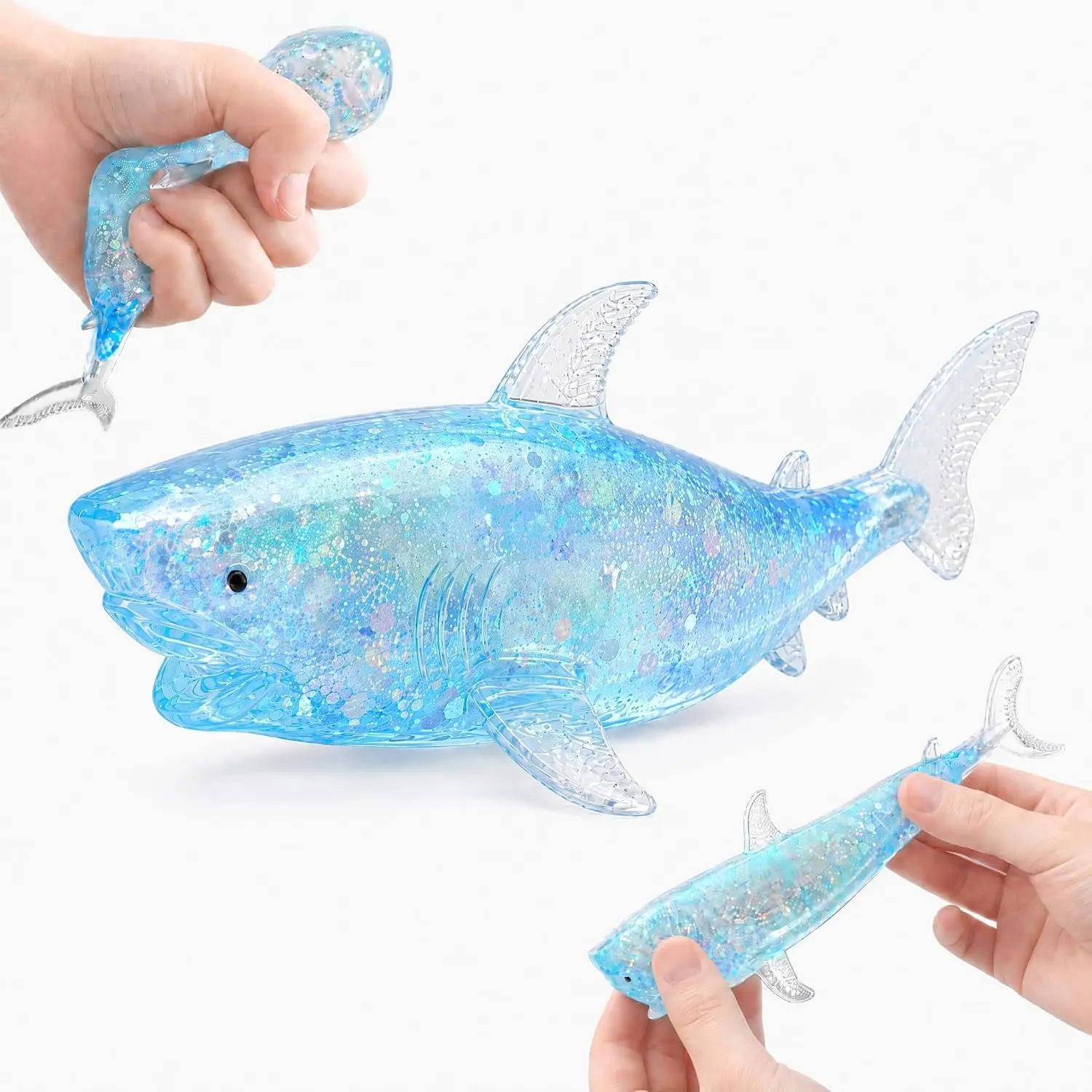 Blue Shark Sugar Stress Ball Squishy Toys for Kids - Soft Cute Sea Animals Squeeze Sensory Toy, Anxiety & Stress Relief Squishy Shark Sugar Ball for Birthday, Classroom