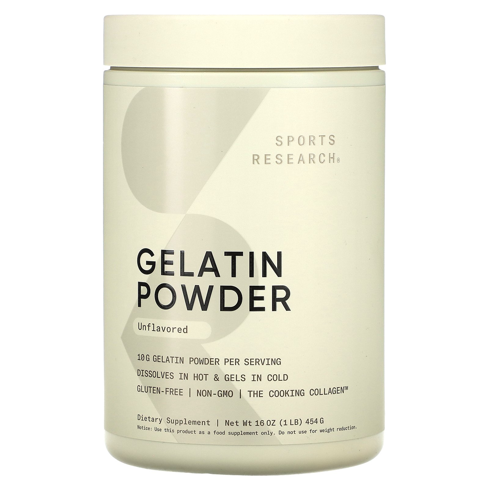 Sports Research Gelatin Powder, Unflavored, 1 lb (454 g)