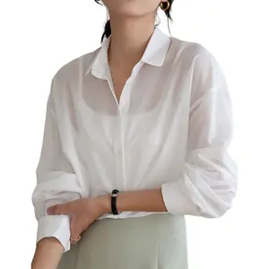 Arssm Sheer Button Up Blouse Mesh Shirt Women Long Sleeve Sexy See Through Top Fashion Black Trendy Mesh Blouse Tops Vintage Casual cute summer outfit