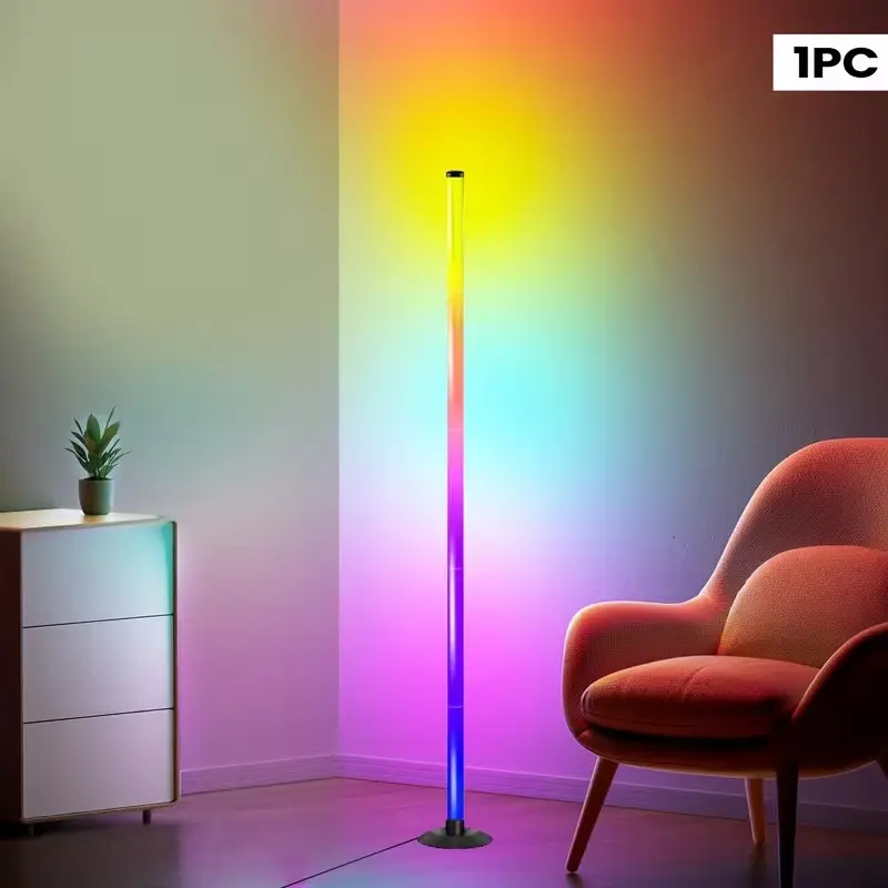 LED Floor Atmosphere Lamp, RGB Color Changing, RGB Light Effect, Remote Control, Simple Corner Standing Light Tube, Romantic Ambiance, Decorative Lighting, Modern Standing Light, Minimalistic Design, Adjustable Lights