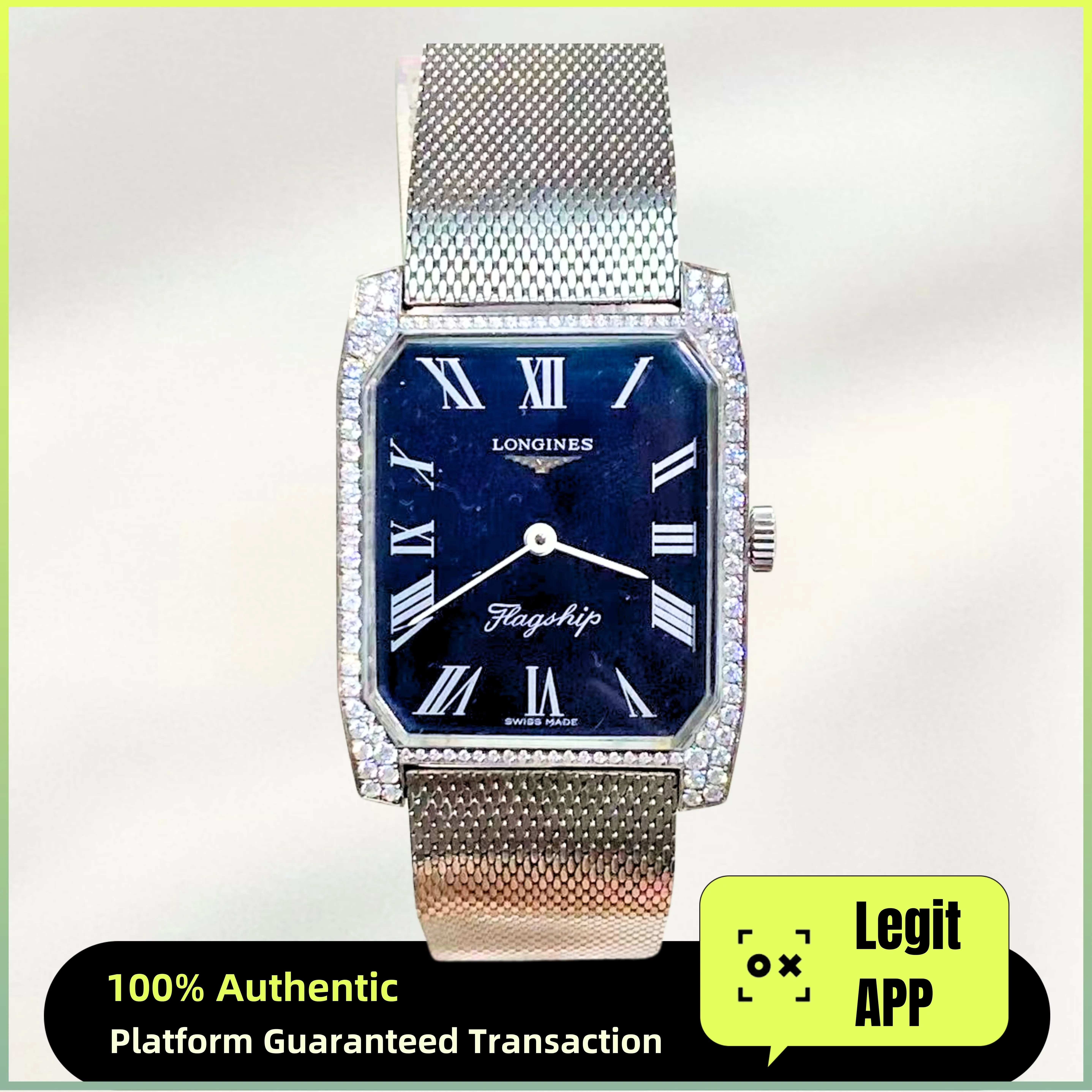 Longines Vintage Manual Wind Steel 27x32mm Blue Dial Diamond 13509604