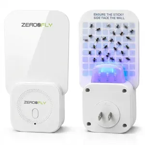 ZerooFly Fly Trap Indoor (1 Plug-in Device + 3 Refills), Non Toxic, Fly Catcher with Adhesive Glue, Gnats Traps for House, Bug Killer, Plug in Light Flying Insect Trap, insect control, kids & pets safe, pest control, multi insects killer, Eco-friendly