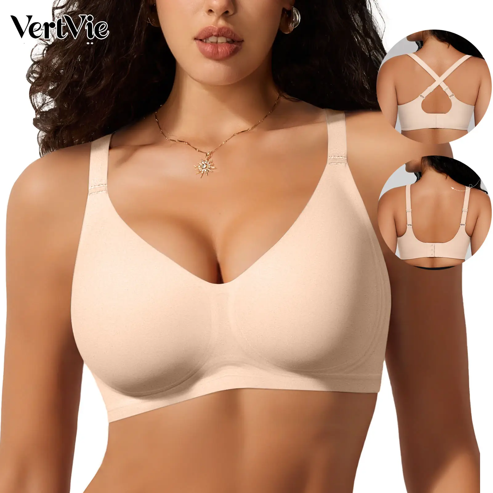 Vertvie Bras for Women No Underwire Push Up Bra Wireless Seamless Supportive Full Coverage Bralettes Convertible T Shirt Bras sport bra