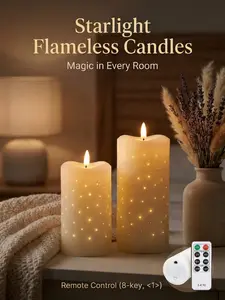 Flameless Pillar Candles with Remote, Real Wax Battery Operated LED Candles Set of 2 Decor