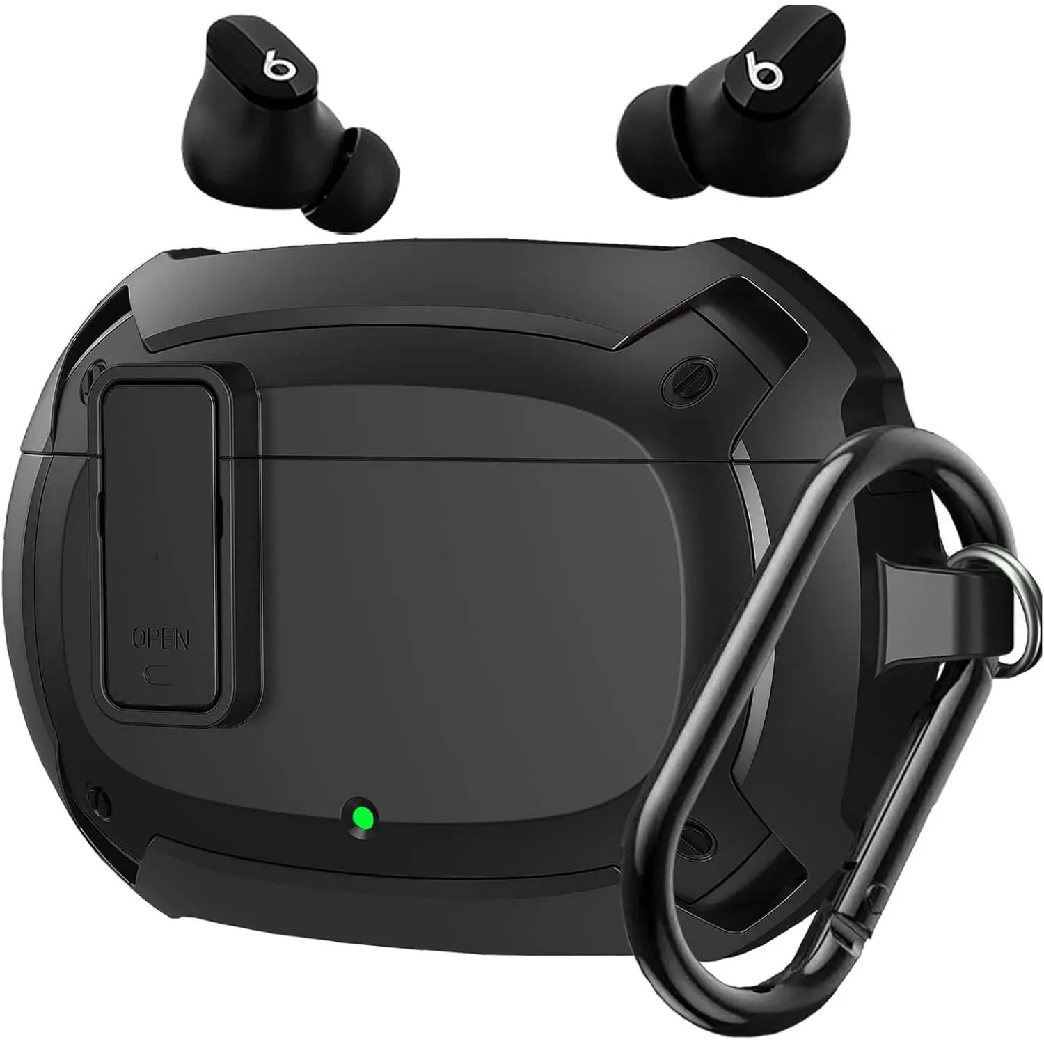 Compatible with Beats Studio Buds/Buds+ Case Cover 2021/2023, [Secure Lock] Cool Beats Studio Buds Plus Protective Shell Men Women with Keychain for New Beats Studio Ear Buds Case - Black[CASE ONLY]