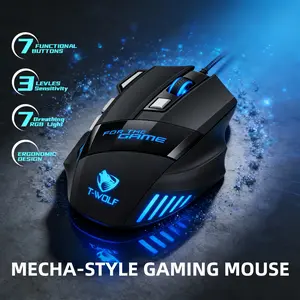 T-WOLF M1 Wired Gaming Mouse | 7-Button Multi-Function + Rapid-Fire Button | RGB Breathing Lights | Ergonomic Full-Size Design | Windows / Mac Compatible