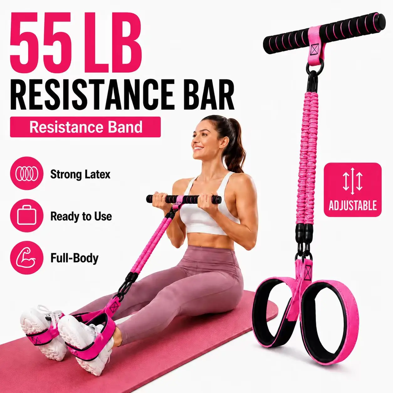 Viral Home Workout Pedal Resistance Band Trainer, Elastic Pull Rope Fitness Equipment with Foam Handle and Soft Foot Pedal Loops, Portable Home Gym for Full Body Workout, Sit-Up, Yoga & Core Training