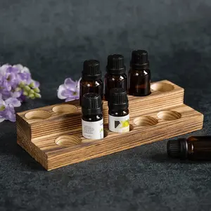 Burnt Wood 2-Tier Essential Oil Display Stand, Cosmetic Organizer Rack - Holds up to 11 Bottles