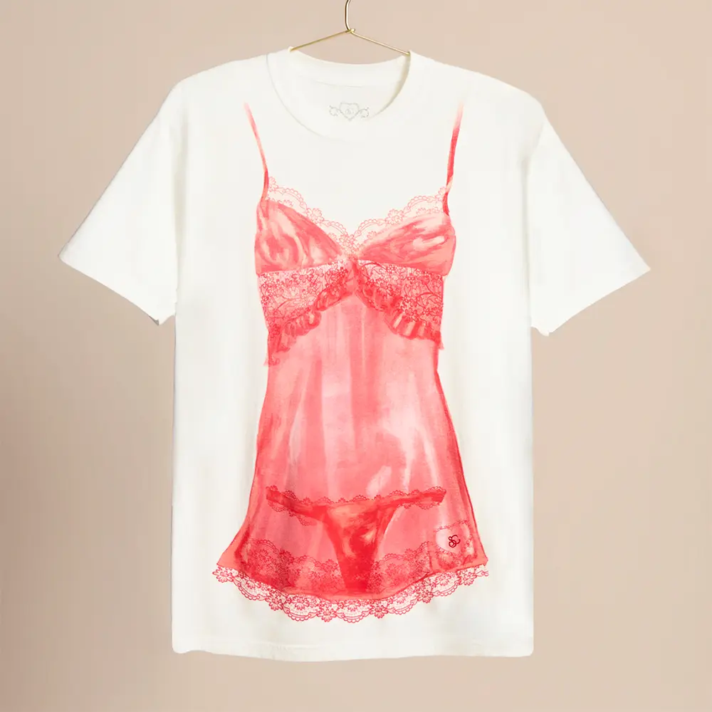 red lingerie tee