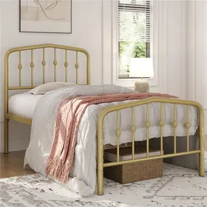 Yaheetech Modern Metal Bed Frame with Arched Headboard and Footboard/Spacious Underbed Storage Space/Heavy Duty Slat Support/No Box Spring Needed/Antique Gold