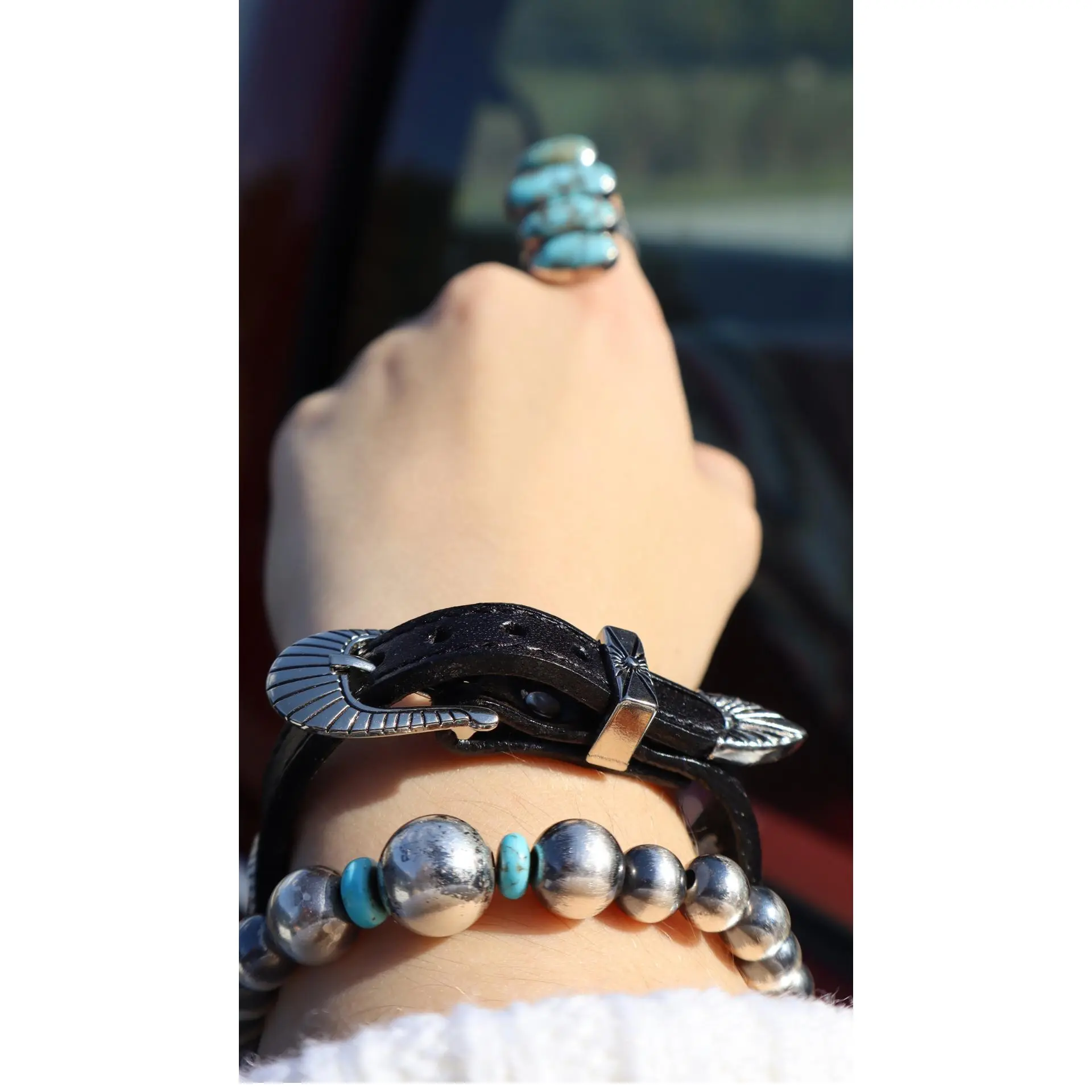 Genuine Leather Western Bracelet with Oval Concho, Unisex Adjustable Buckle, Stackable Statement Jewelry, Stackable Bracelets, Concho Accent, Western Edge, Alloy, Classic, Buckle Bracelet, Real Leather