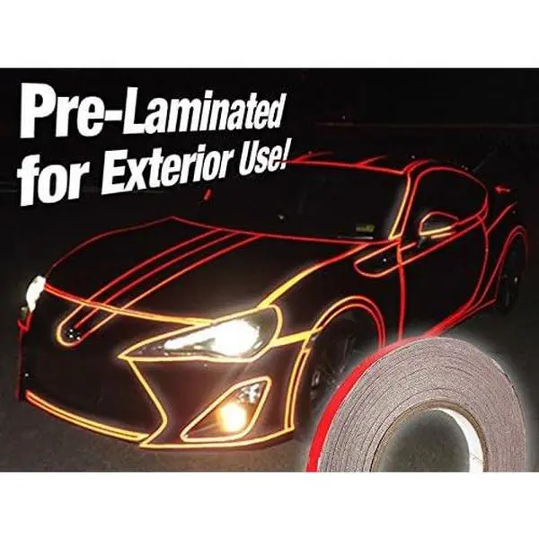 Car Reflective Fine Line Detail Tape - 1cm x 3m Prelaminated Stripe, for Interior/Exterior Automotive & Motorcycle Use (Red)