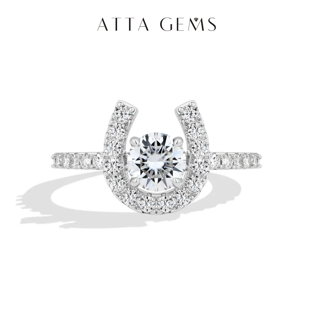 ATTAGEMS Horseshoe Design 0.8ct Round Cut Lab-Grown Moissanite Ring for Women 925 Sterling Silver Ring Proposal Engagement Gift Fine Jewelry R367, Engagement Rings summerwins