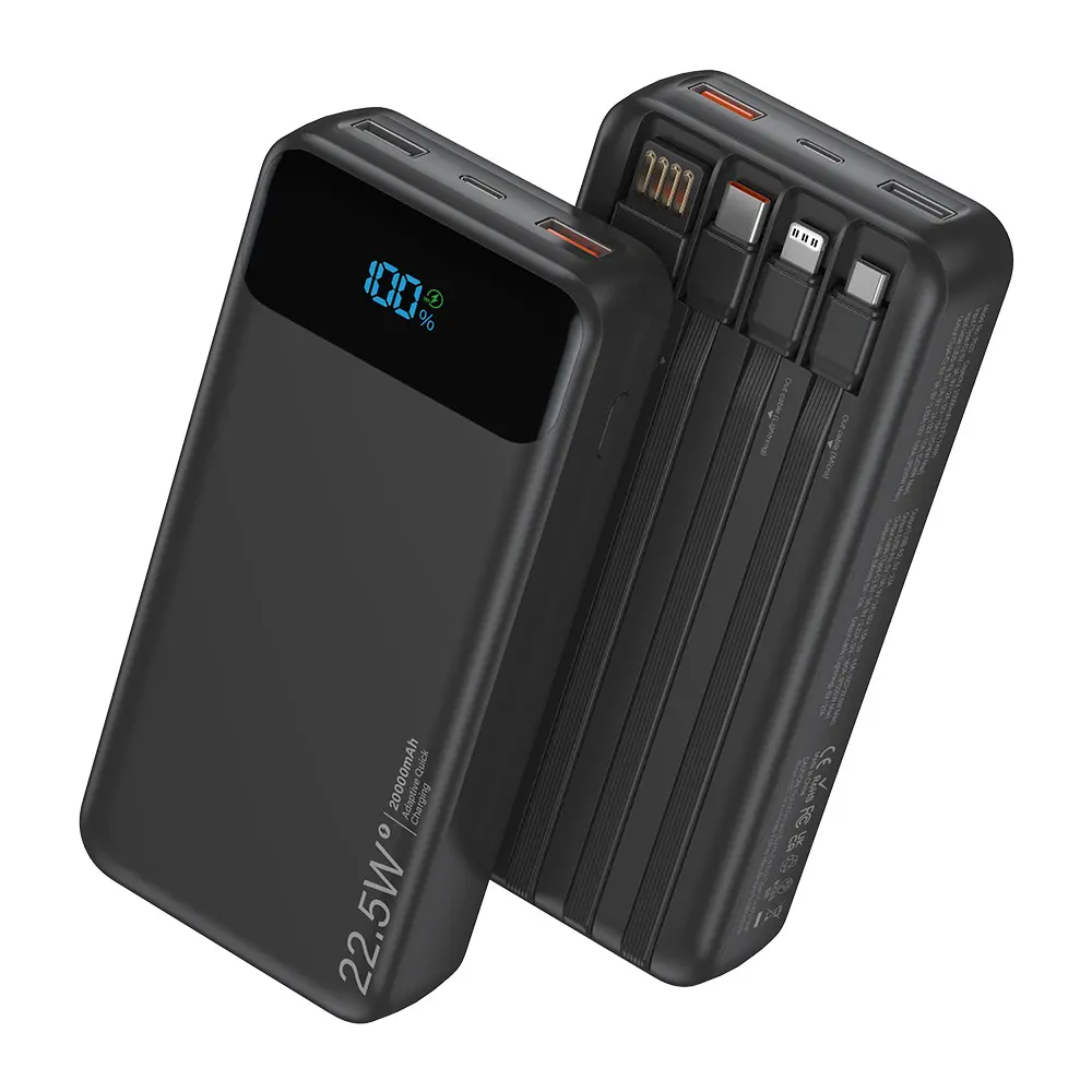 20000 mAh Portable High-Capacity Power Bank with 4 Cables, PD20W Fast Charging for Smart Devices & Outdoor Camping, 6 Outputs & 2 Inputs, LED Digital Display