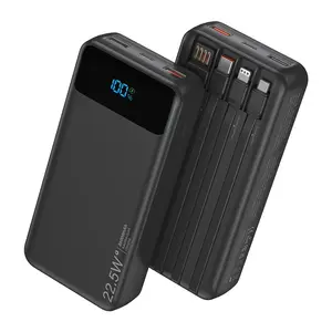 20000mAh portable high-capacity power bank, with 4 cables, PD20W fast charging, USB C output/input, Multiple outputs, 6 outputs &2 inputs, with LED digital display, applicable to smart devices, an essential tool for outdoor camping