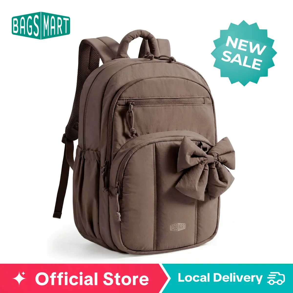 【NEW IN】BAGSMART Cute Puffer Backpack for School Girls, Detachable Bow Lightweight 15.6" Laptop Bag, Durable Nylon Daypack for Travel & Commute DealsForYouDays summerwins