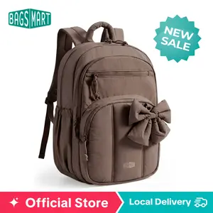 【NEW IN】BAGSMART Cute Puffer Backpack for School Girls, Detachable Bow Lightweight 15.6" Laptop Bag, Durable Nylon Daypack for Travel & Commute