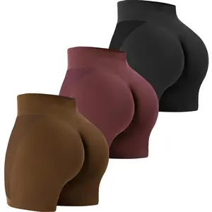 Women 3 Piece Workout Shorts Womens Seamless High Waist Butt Lifting Scrunch Yoga Gym Shorts