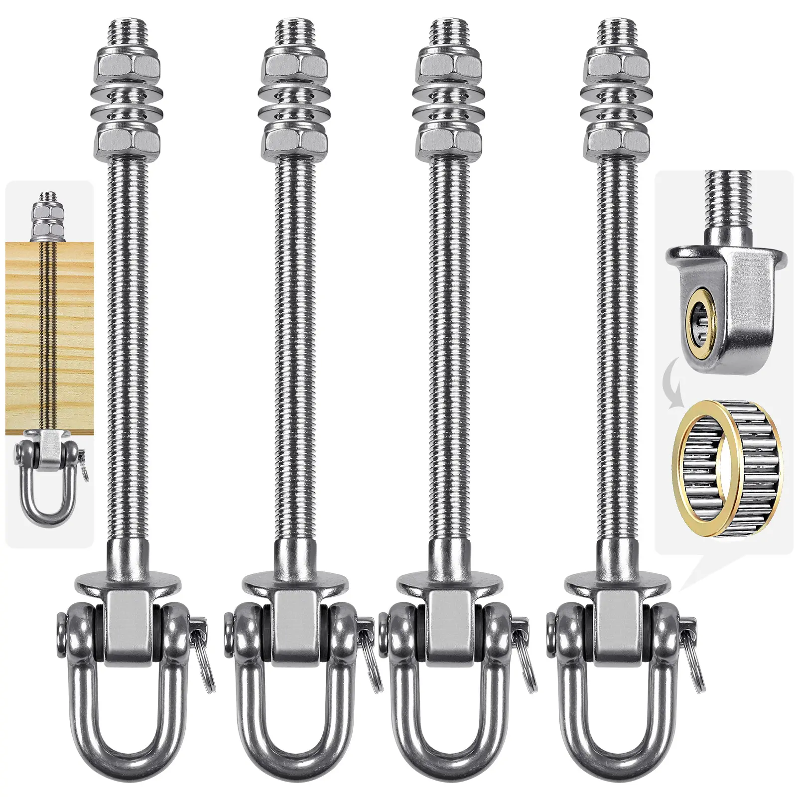 7-Inch D-Ring Bearing Shackles, 4-Pack Heavy-Duty Screw Pin Anchor Shackles with 360° Smooth Bearing Rotation for Off-Road Users, Trailer Towing Recovery, DIY Projects