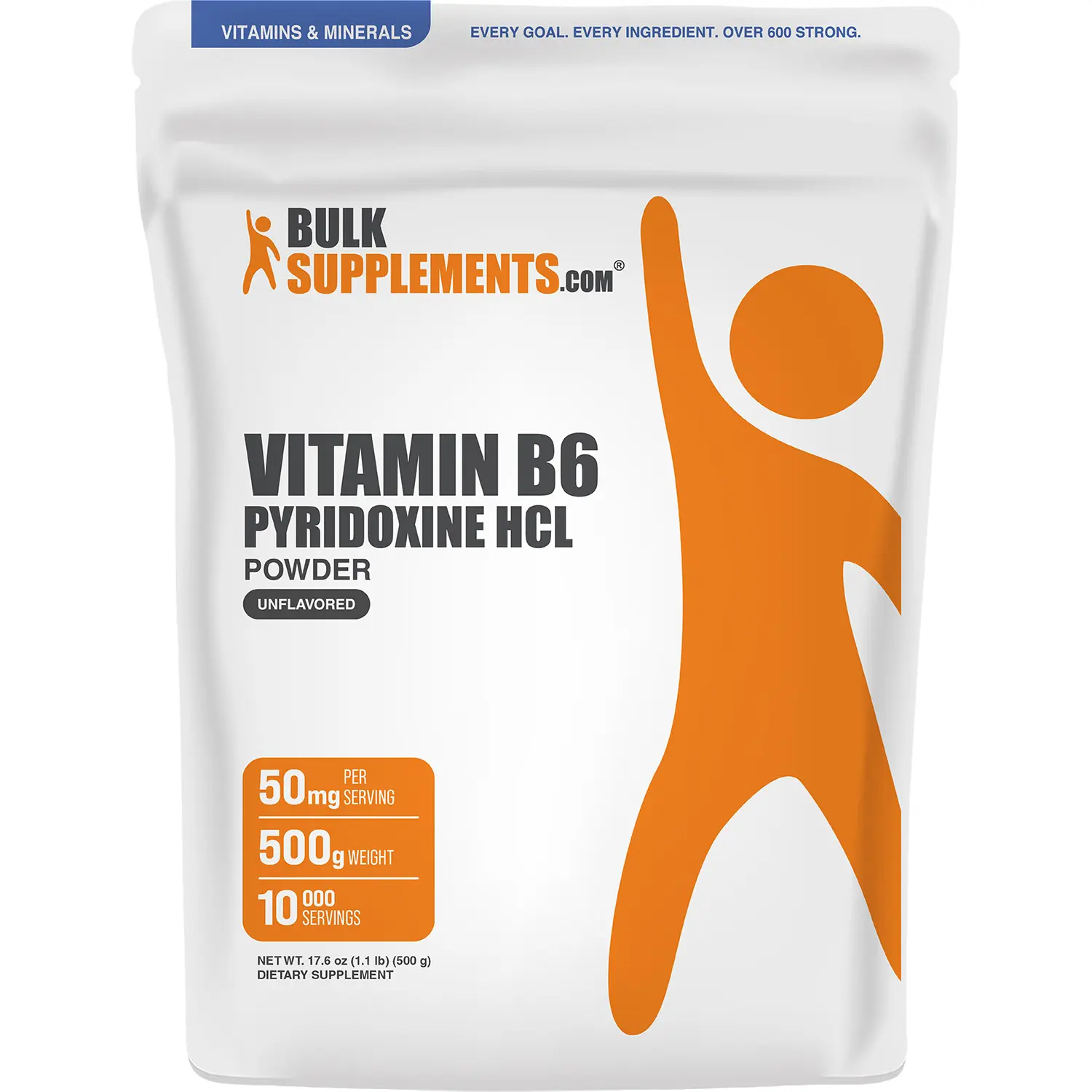 BulkSupplements Vitamin B6 Pyridoxine HCl Powder - B Vitamins Supplements, Brain Memory & Mood Support, Clean Label, No Additives, Clean Dose, Energy & Focus, Immune Support - 50mg per Serving, 100g-1kg
