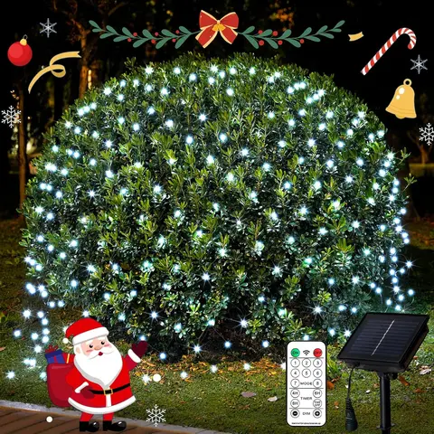 JMEXSUSS 320 LED Cool White Solar Mesh Netting String Lights - 9.8ft x 6.6ft, 1200 mA, IP65 Waterproof, 8 Modes, Adjustable Remote Control, Accordion-Style Pack, Outdoor Patio Lights