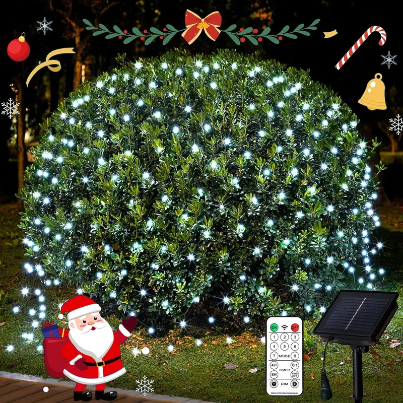 JMEXSUSS 320 LED Cool White Solar Mesh Netting String Lights - 9.8ft x 6.6ft, 1200 mA, IP65 Waterproof, 8 Modes, Adjustable Remote Control, Accordion-Style Pack, Outdoor Patio Lights