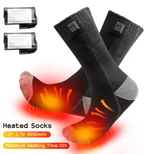 1 Pair Rechargeable Thermal Heated Socks with 3 Heat Settings, 2pcs 4000mAh Batteries, Soft Nylon, Washable for Winter Camping, Skiing, Hiking