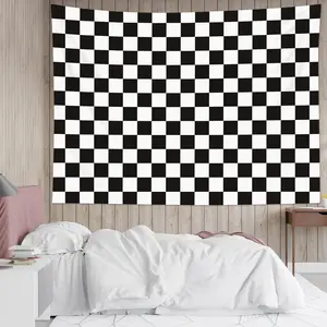 HVEST Retro Checkered Tapestry Black and White Plaid Grid Pattern Tapestry for Bedroom Living Room Black and White Checkered Backdrop Birthday Party Decor, 40L x 60W Inches