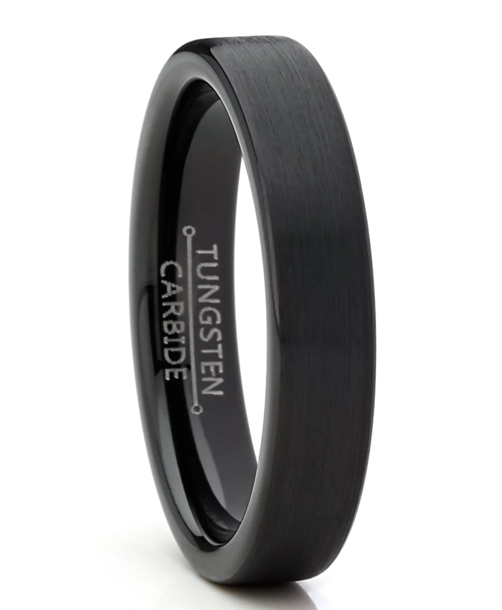 Classic Hypoallergenic Adults' Plain Black Tungsten Wedding Ring - 4mm Matte Finish, Pipe-Cut Comfort Fit, Complimentary Ring Box, Hypoallergenic Rings