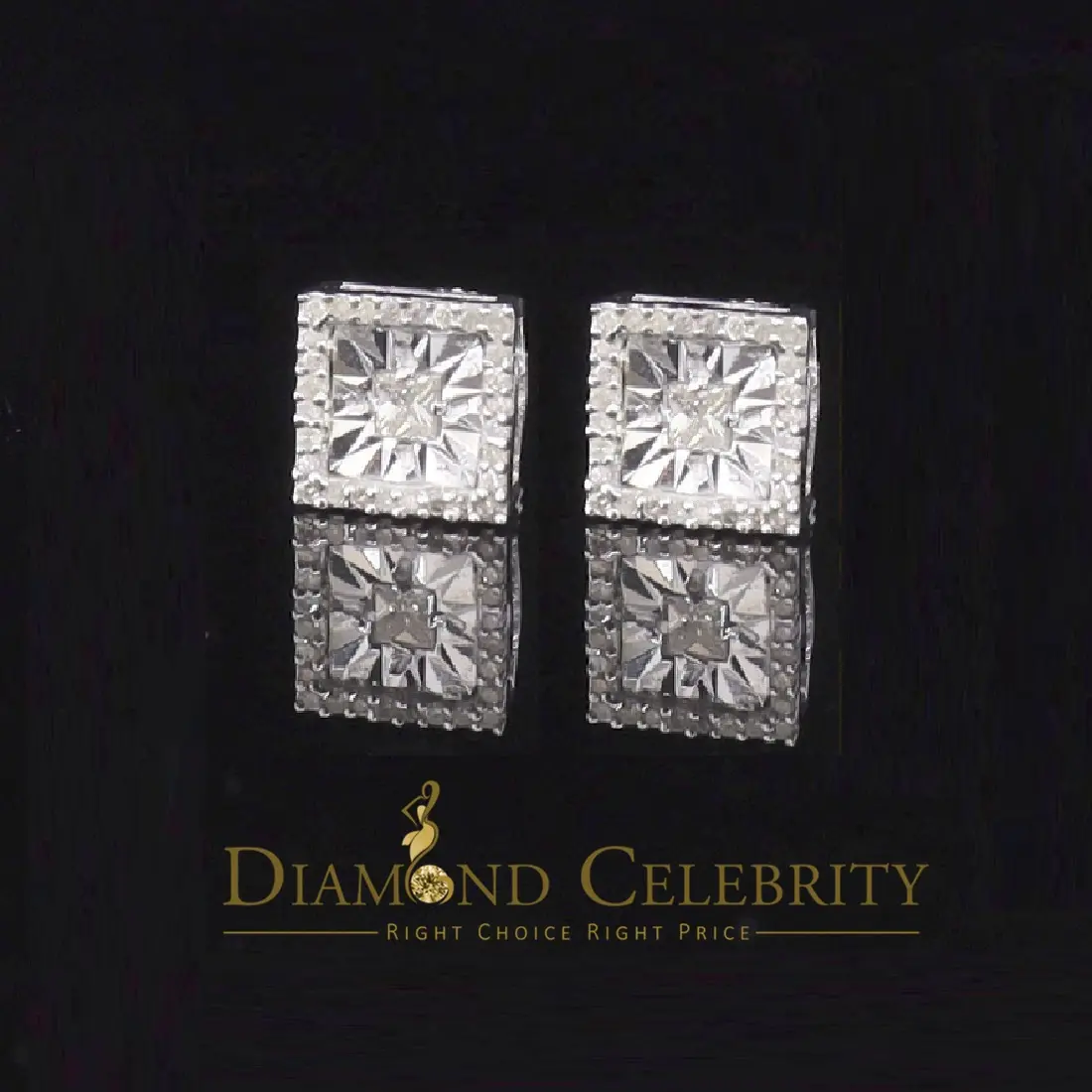Diamond Celebrity's 925 White Silver 0.25ct Diamond Women's/ Men's Stud Square Fashion Earrings
