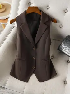 Women's Solid Lapel Neck Fitted Vest Blazer, Elegant Fashion Casual Vest Coat for Work Office Business, Ladies Spring & Fall Clothes
