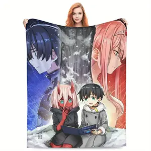zero two cartoon flannel blanket, soft, cozy and warm for sofa, bed, office and travel - versatile gift for men and women